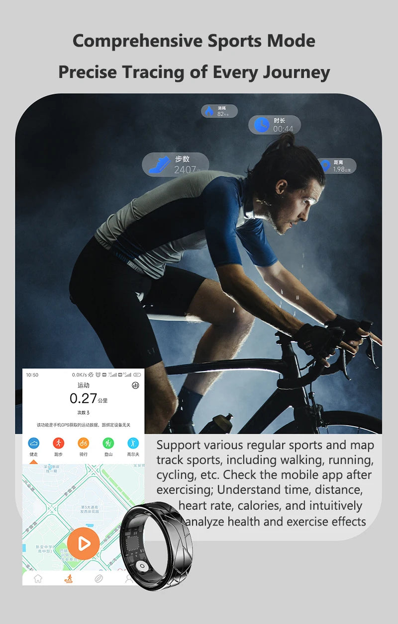 Smart Ring Women Health Tracker Heart Rate Blood Oxygen Photo Control Brush Tiktok Waterproof Multi-sport Modes Men Fitness Ring