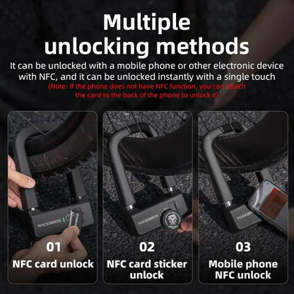 ROCKBROS Bicycle Smart Lock NFC Lock Aluminum Alloy High Strength Waterproof Anti-theft Safety U-Shape Lock MTB Road Bike Cyclin