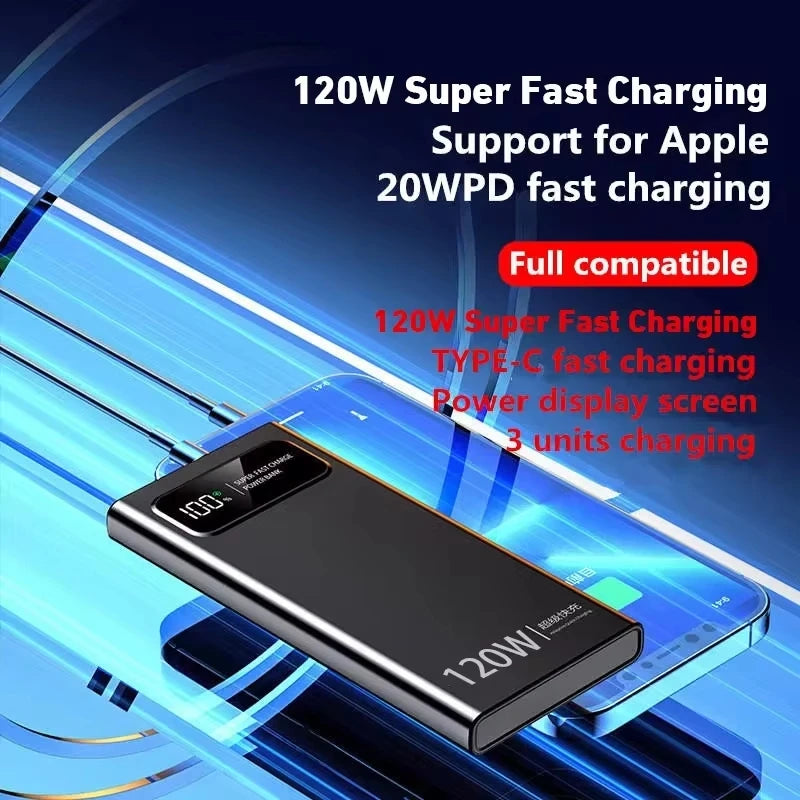 New 120W Super Fast Charging Power Bank With LED Digital Display 200000mAh Large Capacity External Battery Portable For phones