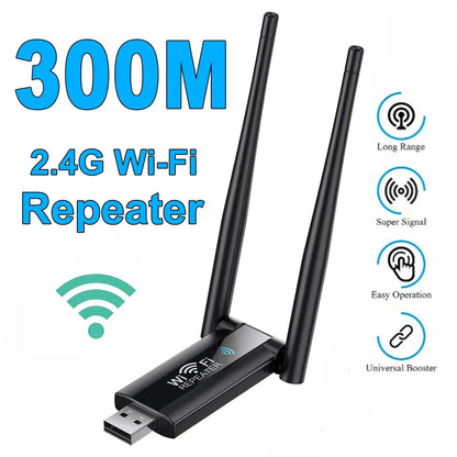 300Mbps Wireless USB WiFi Repeater Extender WiFi Signal Amplifier Booster Long Range Wi-Fi Router Home Network Card Extension