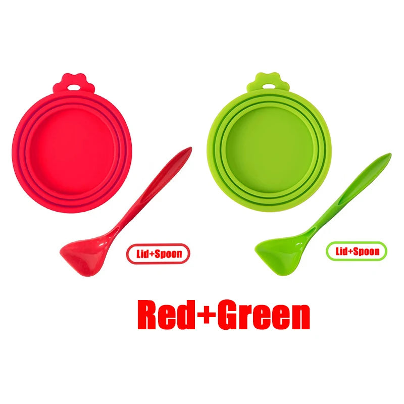 Reusable Pet Food Can Cover and Spoon Portable Dogs Cat Storage Tin Cap Lid Seal Cover Health Pet Supplies Pet Silicone Lids Can