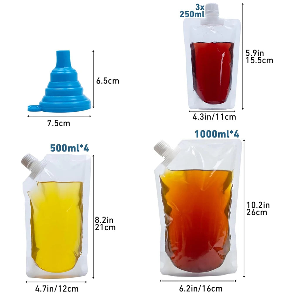 Plastic Flasks Reusable Drinks Pouches Juice Flasks, Plastic Flasks for Travel, Outdoors, Concerts, Events, Leak-Proof, BPA Free