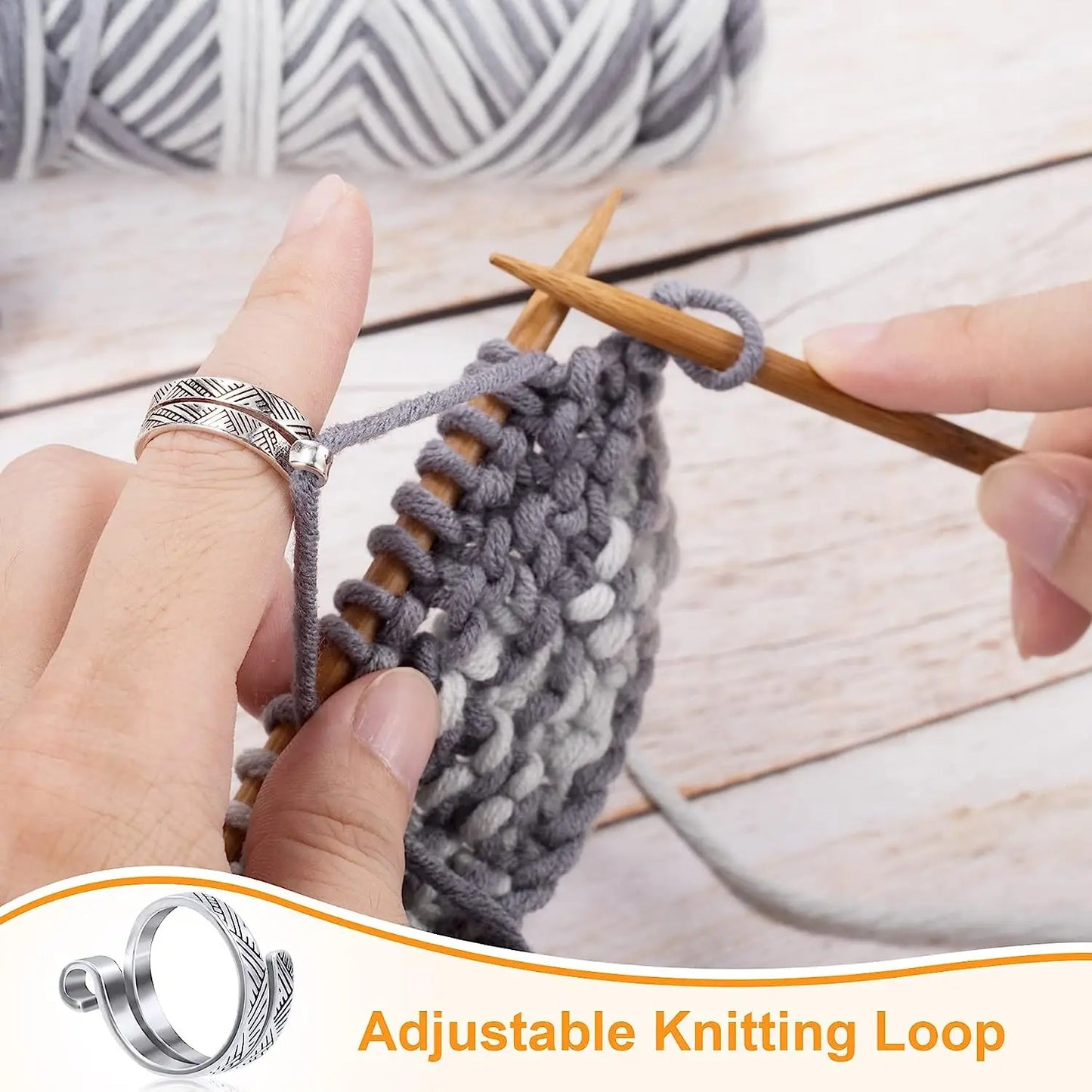 Knitting Crochet Loop Ring for Fingers 2pcs Metal Crochet Loop Ring Adjustable Knitting Loop Braided Knitting Ring