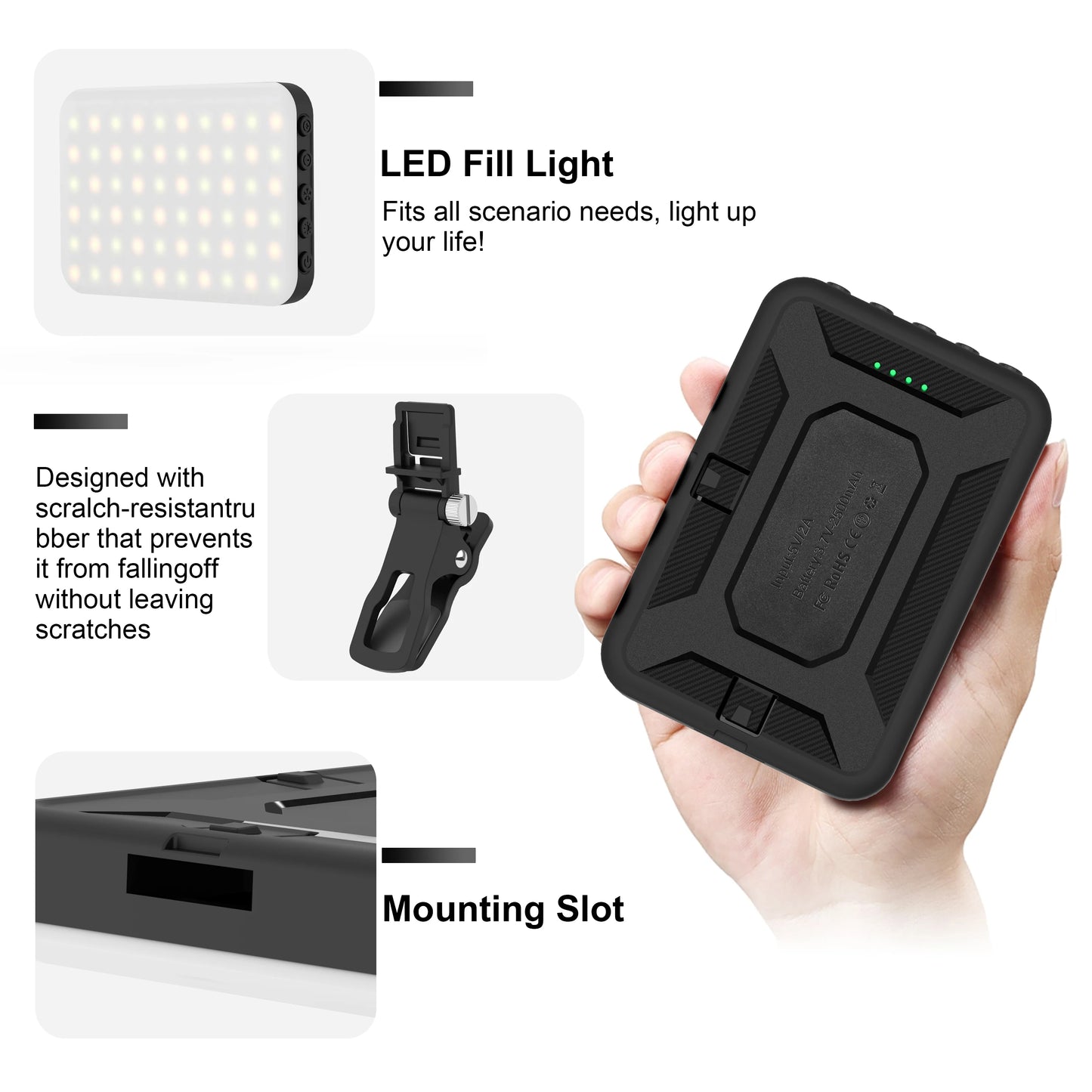 Led Photo Fill Light Dimmable,for Phone,iPhone,Photography Video Lighting for Video Recording, Makeup,TikTok,Selfie,Vlog