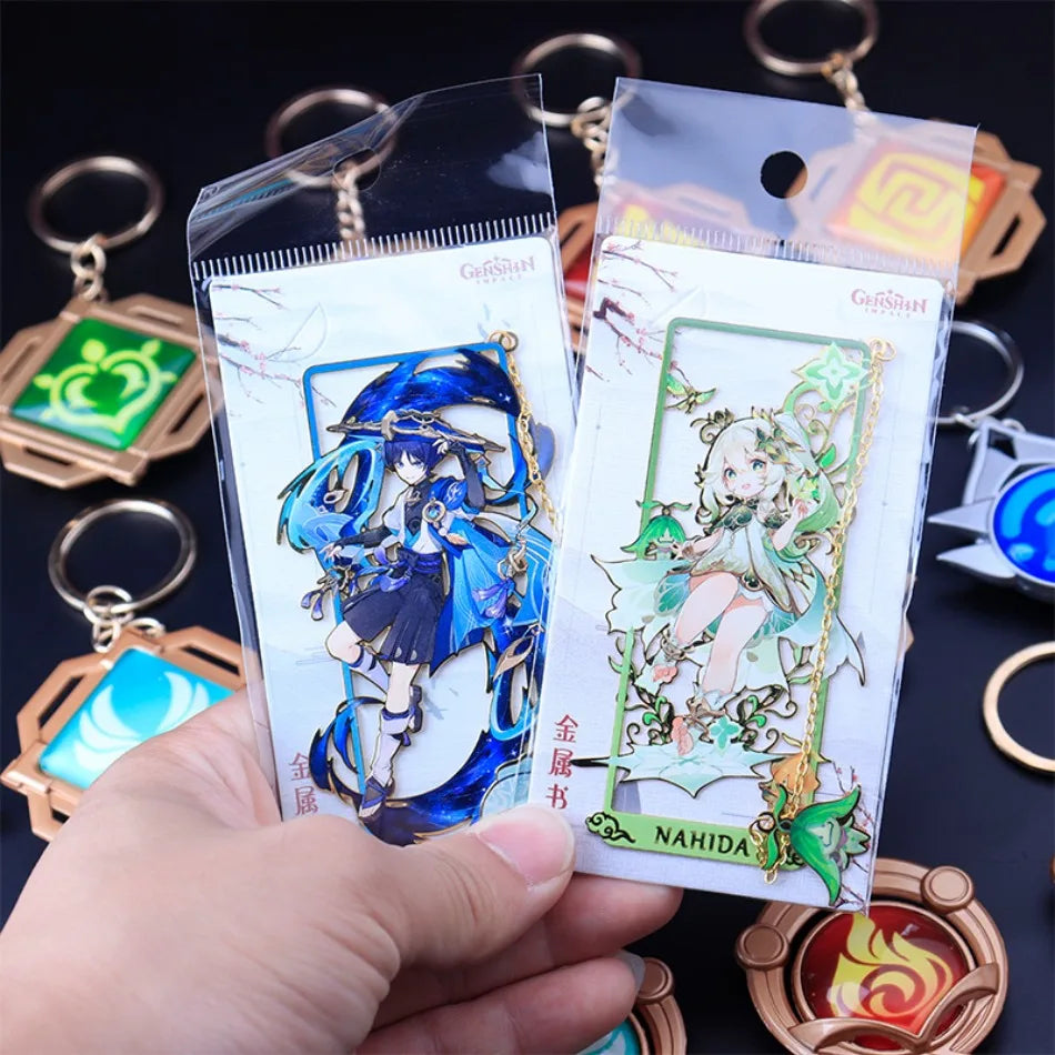 Genshin Impact Peripheral Bookmarks Vision of God Pendants Keychains Servant Weapon Models Combination Sets Gifts and Presents