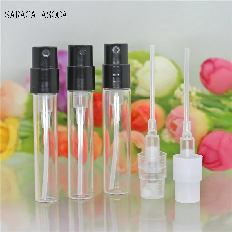 1.5ml 2ml 2.5ml Glass Bayonet bottle with White Black Clear 3 Color Plastic Sprayer Sample Spray Bottle 100pcs