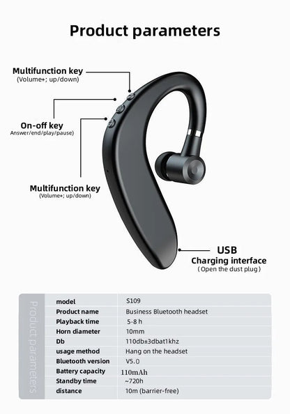 Bluetooth Headset HandsFree Wireless Business Headset Driver Call Sports Headset for iPhone Sansung Huawei Xiaomi