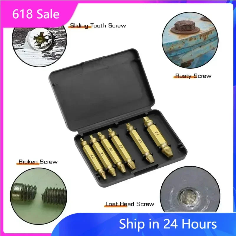 Broken Screw Remover Set Damaged Screw Extractor Set Broken Stripped Remover Screws Removal Tool HSS Nuts Drill Bit Tools