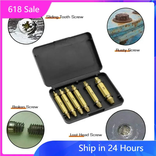 Broken Screw Remover Set Damaged Screw Extractor Set Broken Stripped Remover Screws Removal Tool HSS Nuts Drill Bit Tools