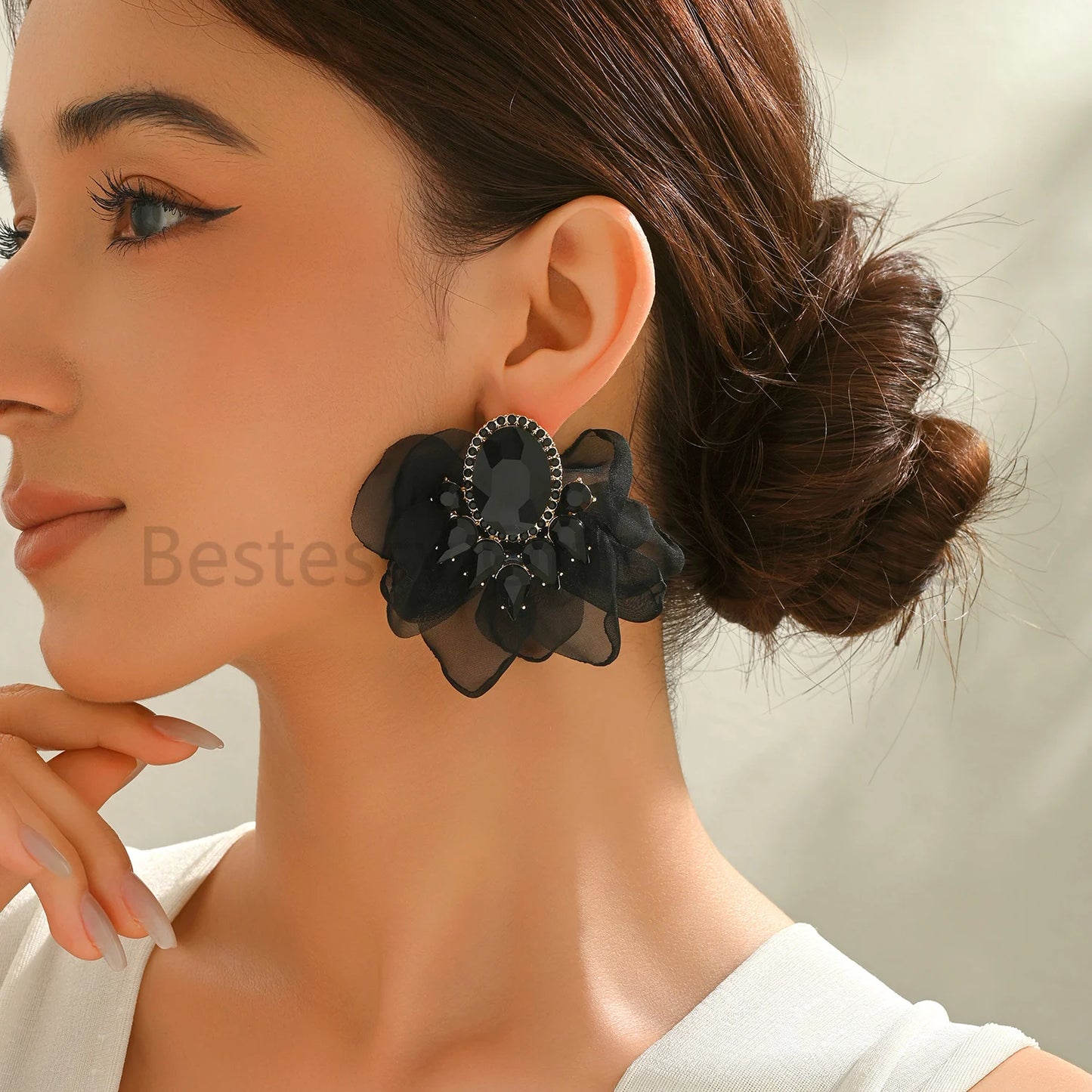 Bohemian Fabric Flower Earrings for Women Imitation Gemstone Floral Large Earrings Party Prom Beach Vacation Jewelry Accessories