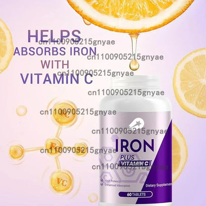 Iron Supplements for Women and Men, Containing Vitamin C,B12, Folate Hematopoietic Agents, and Iron Deficiency Energy