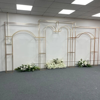 Shiny Gold-Plated Square Screen Backdrop Shelf, Wedding Arch, Geometric Flower, Door Stand, Artificial Flor, 2.2m, 3Pcs