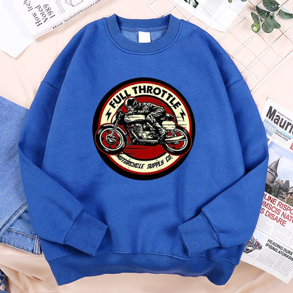 Full Throttle Motorcycle Competition Mens Clothes Casual Loose Hoodies Autumn Sweatshirt Crewneck Fleece Hoodie Fleece Pullover
