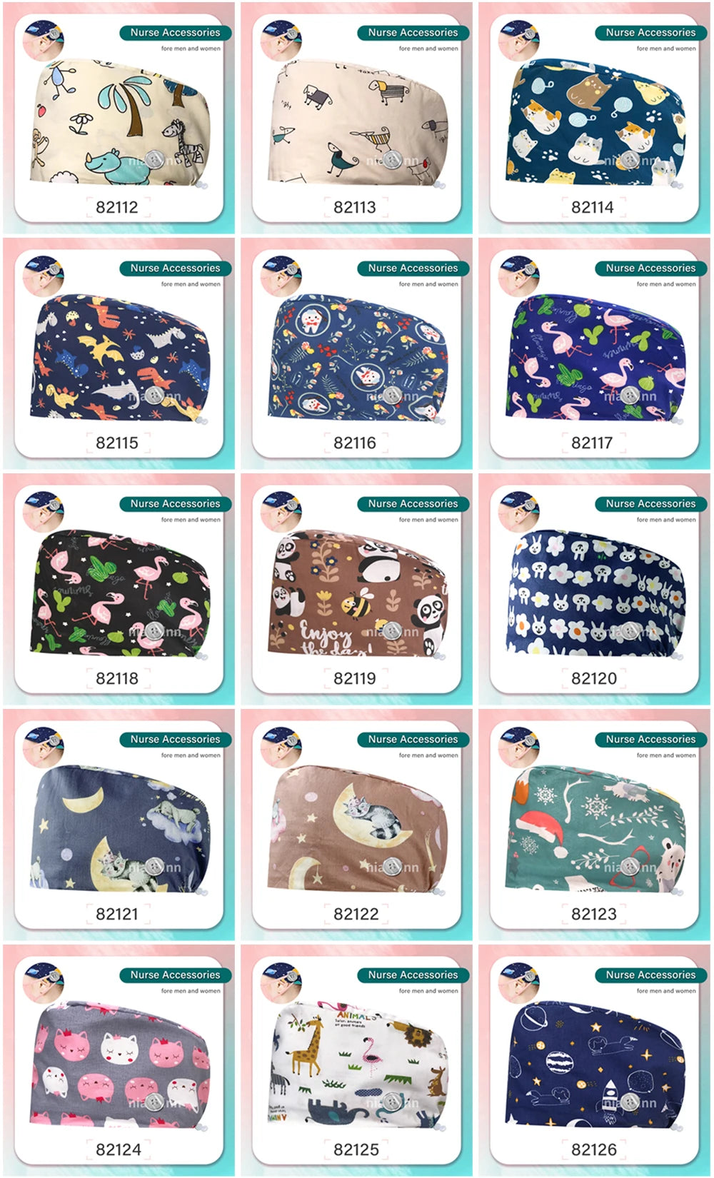 Cartoon Printed Operating Room Doctor Work Scrub Hat Pharmacy Dentistry Clinic Surgical Cap Adjustable Medical Nurse Accessories