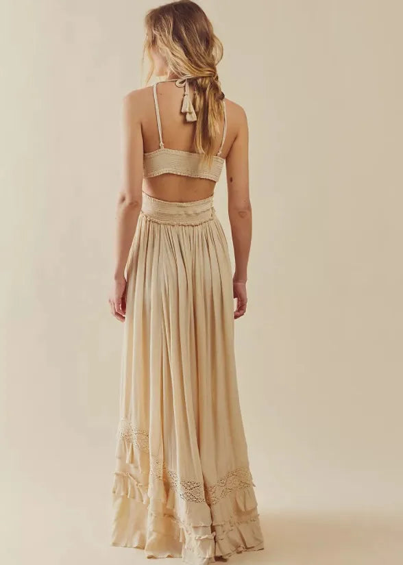 canwedance Summer Beach Dress Sleeveless Cotton Maxi Dresses Boho Style Solid Color Lace Ruffled Sundress Mujer Vestidos