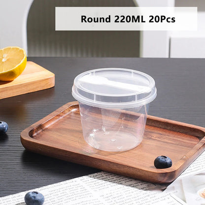 20PCS Plastic 220/280ml Dessert Cups With Lids Spoons Pudding Cup Dessert Cake Cup Appetizer Jelly Yogurt Dessert Baking Cup
