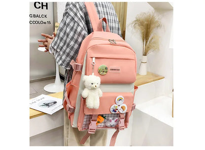 New Large-Capacity Primary School Junior High School Students Shoulders Backpack High School Five Sets of Multi-Compartment Fash