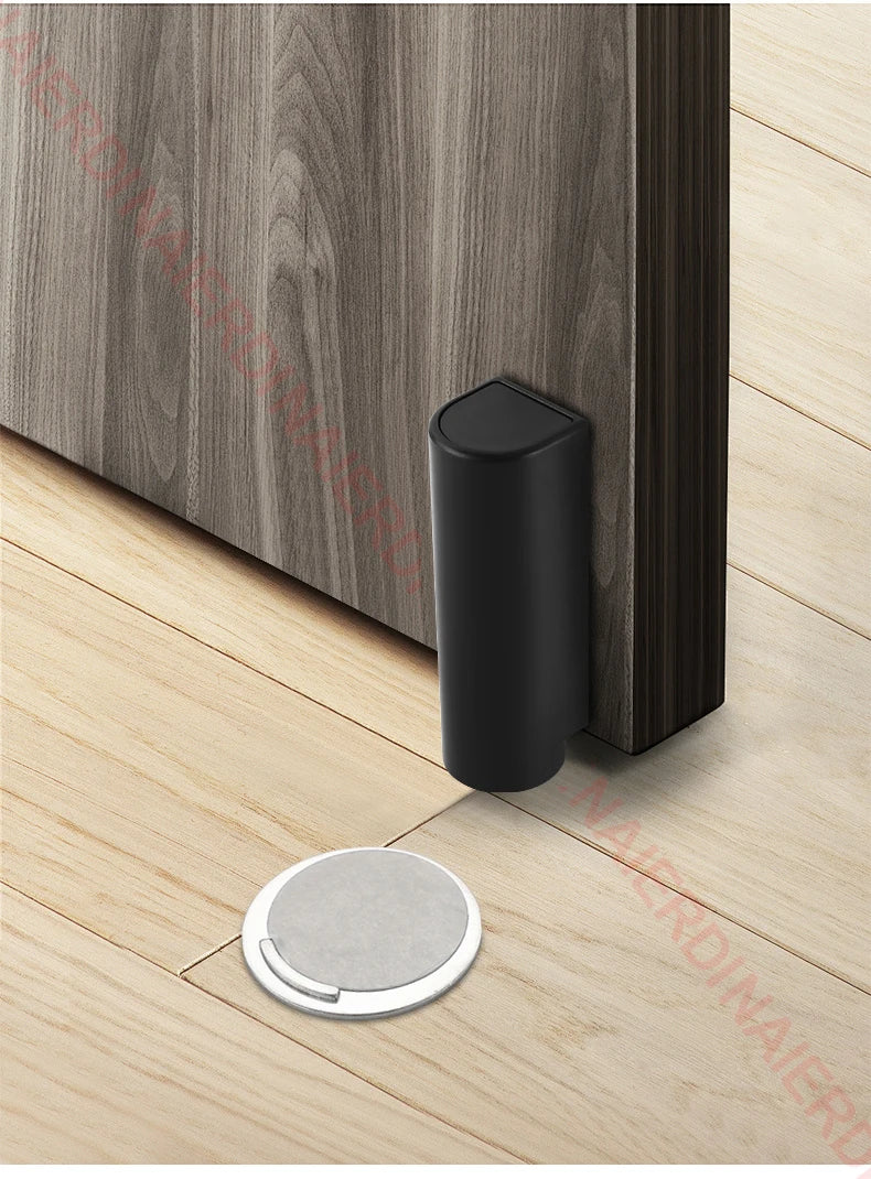 NAIERDI Magnetic Door Stopper Stainless Steel Heavy Duty Door Stop Black Nail-free Door Suction Door Holder Door Hardware