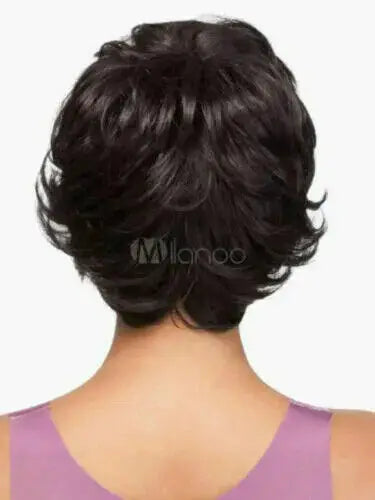 Real hair New Beautiful Women's Short Dark Brown Wavy Human Hair Full Wigs