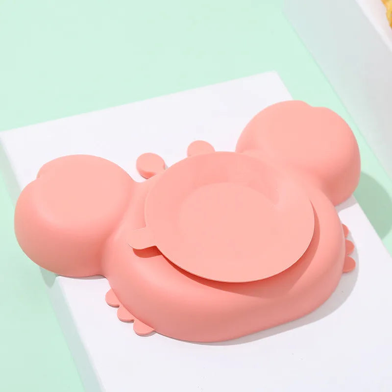 Baby Bowls Plates Spoons Silicone Suction Feeding Food Tableware BPA Free Non-Slip Baby Dishes Crab Food Feeding Bowl for Kids