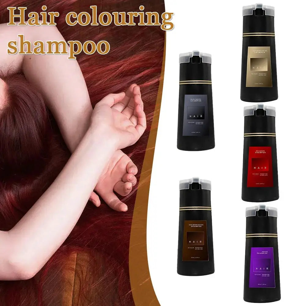 200ML Hair Coloring Shampoo Dye Shampoo For Covering Gray White Shampoo Black Brown Purple Hair Colouring Shampoo Hair Care