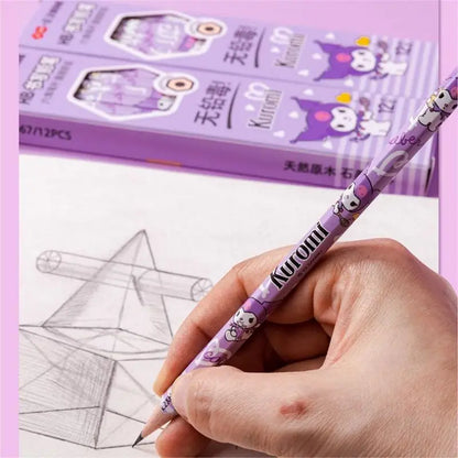 12pcs Sanrio Series Kuromi Hexagonal Writing Pencil Set Cute Student Pencil Creative Writing Pencil School Student Stationery