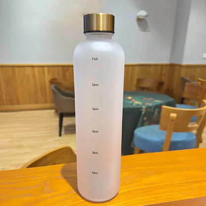 1L Water Bottle With Time Marker Reusable Leakproof Sports Water Bottle for Fitness Sports Outdoors Travel Frosted Drink Bottles