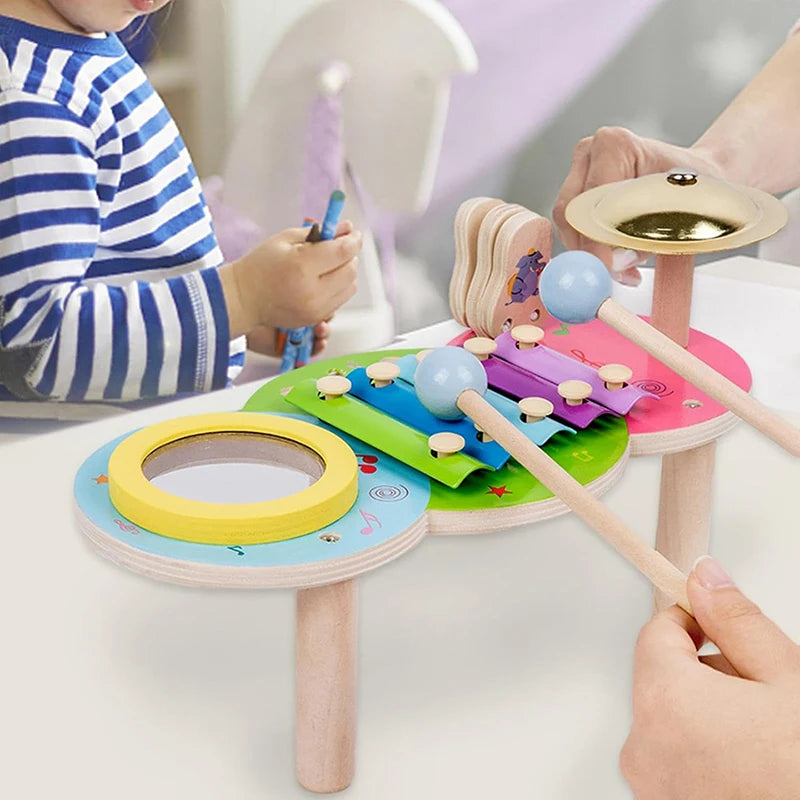 Wooden Music Toys For Babies Children's Multifunctional Music Knocking Table Early Education Kids Drum Set Music Toy Baby Gift