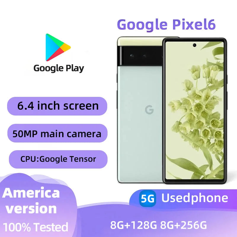 Google Pixel6 5G SmartPhone CPU Google Tensor Battery capacity 4614mAh 50MP Cameraoriginal used phone