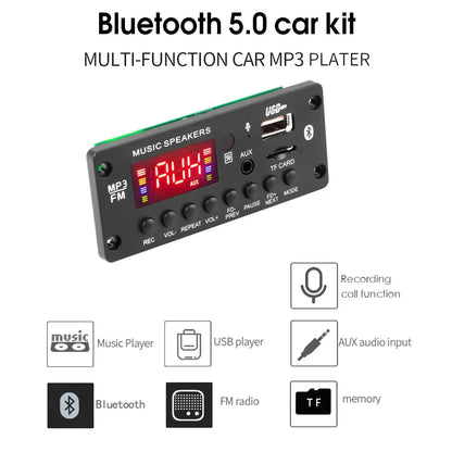 2*25W 50W Amplifier 12V MP3 Player Decoder Board Bluetooth 5.0 Car FM Radio Module TF USB AUX WMA Player Decoder Handsfree