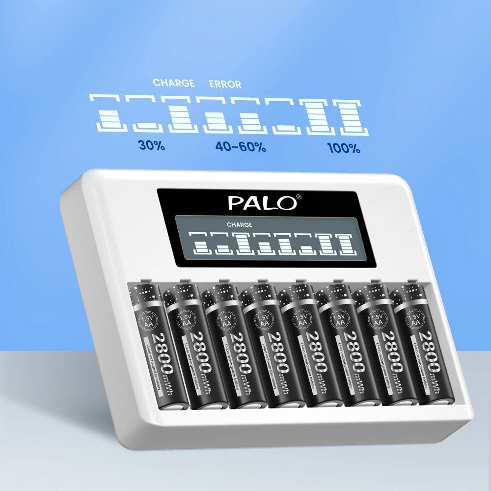 8 Slots 1.5V AA/AAA Rechargeable Battery Charger LCD Display Usb Fast Intelligent Charger for 1.5 Volts Li-lon AA AAA Battery