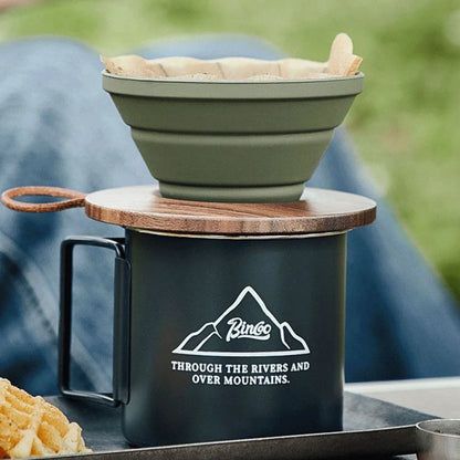 1-2 People Hand Brewing Coffee Coffee Filter Cup Outdoor Hand Brewing Filter Cup Set Silicone Foldable Filter Cup with Base