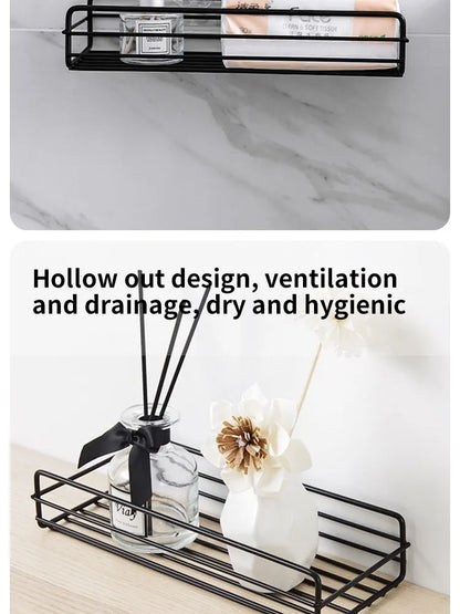 Bathroom Storage Rack Kitchen Organizer Shelf Black Shelves Corner Frame Iron Shower Punch Free Mounted Caddy Rack