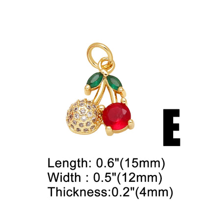 OCESRIO Crystal Green Leaves Cherry Pendant for Necklaces Copper Gold Plated Enamel Fruit Jewelry Making Component pdtb791