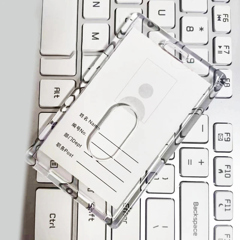 Small Card Access Control Card Cover Acrylic Transparent Double Card Protection Cover Elastic Keychain ID Card Bus Work Card