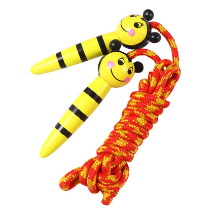 2 Pcs Wooden Jump Rope Premium Material Cartoon Design Easy Grip Handles Ideal for Home School Fitness Exercise Yellow