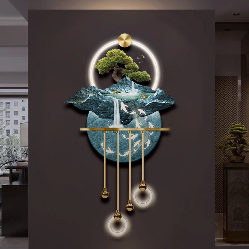 Entrance Decoration Pendant Lamps Luxury Abstract Plant Corridor Hanging Painting TV Background Wall Painting With  Light Lustre