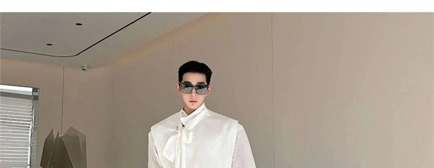 LUZHEN Stylish Personality Ribbon Decorate Translucent Long Sleeve Shirts Men's Elegant 2025 New Stylish Fake Two Piece LZ2413
