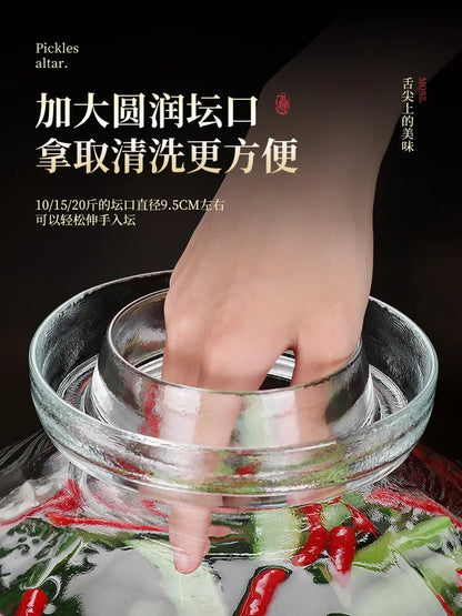 Traditional Fermenting Kit Crock with Water Seal Airlock Lid, for Pickles Kimchi Sauerkraut,Glass Jar with Lid Fermentation Jar