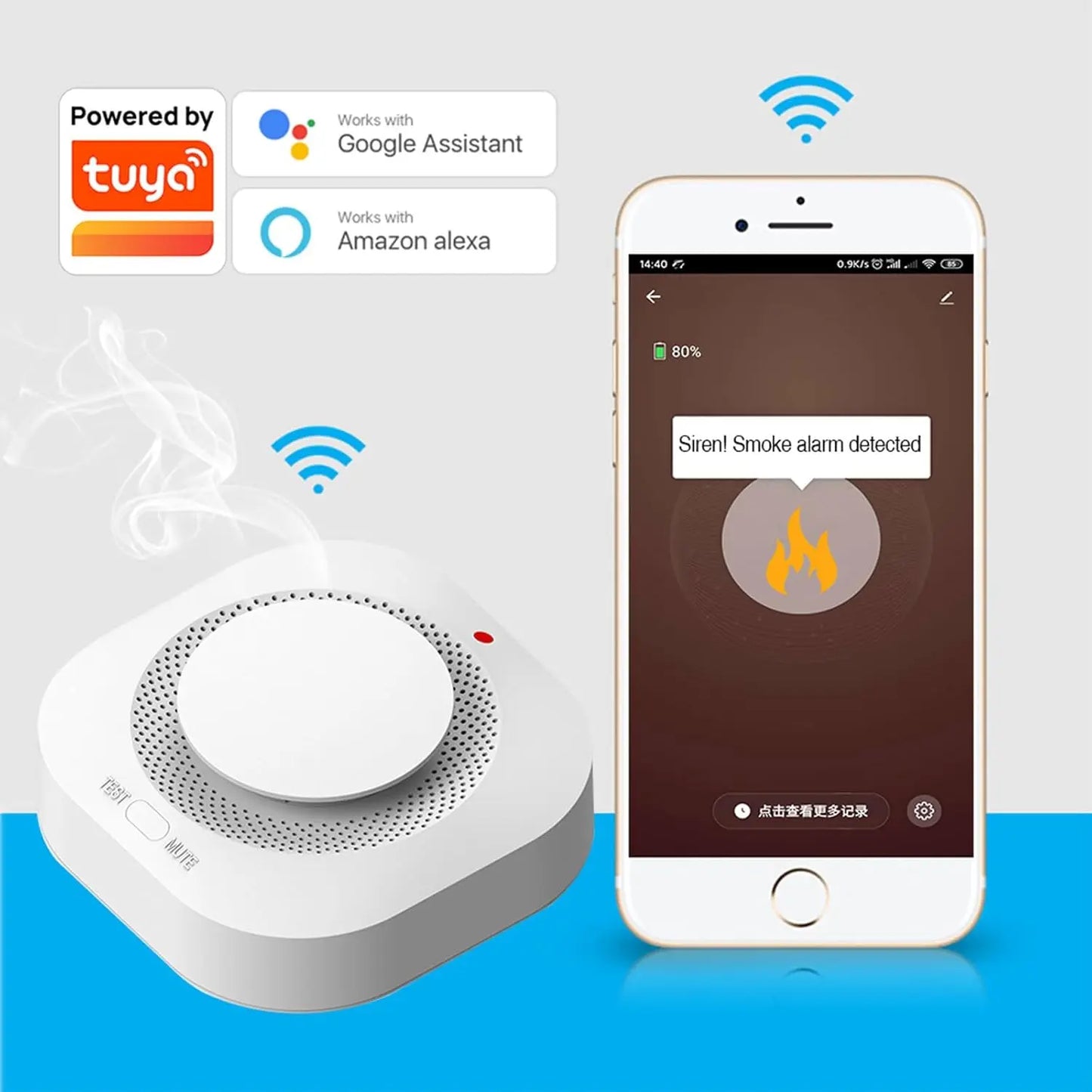 Smart Smoke Detector Fire Alarm with Replaceable Battery, Wi-Fi Smoke Detector, Real-Time App Notifications