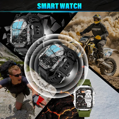 LAXASFIT Sports Smart Watch Men's Outdoor Sports Fitness Tracker Health Monitor LED Flashlight 2.01” Bluetooth Talk Smart Watch