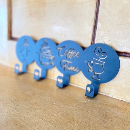 4 Hooks Coffee Time Written, Decorative Kitchen Hooks, coffee Mug Decorated,  Mug Holder Towel Holder Iron Crafts，Wall hanging