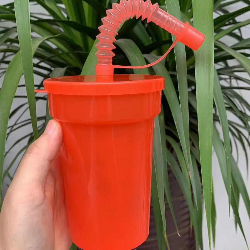 Neon Sipper Cups Reusable Spill-Proof Drinking Cups with Lids and Straws for Birthday Party Travel Xmas Juice Mug Water Bottle