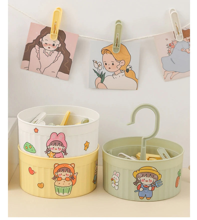 24PCS Laundry Clip Non-slip Windproof Metal Spring Clothes Peg Clothespin Windproof Laundry Clips Drying Racks with Basket