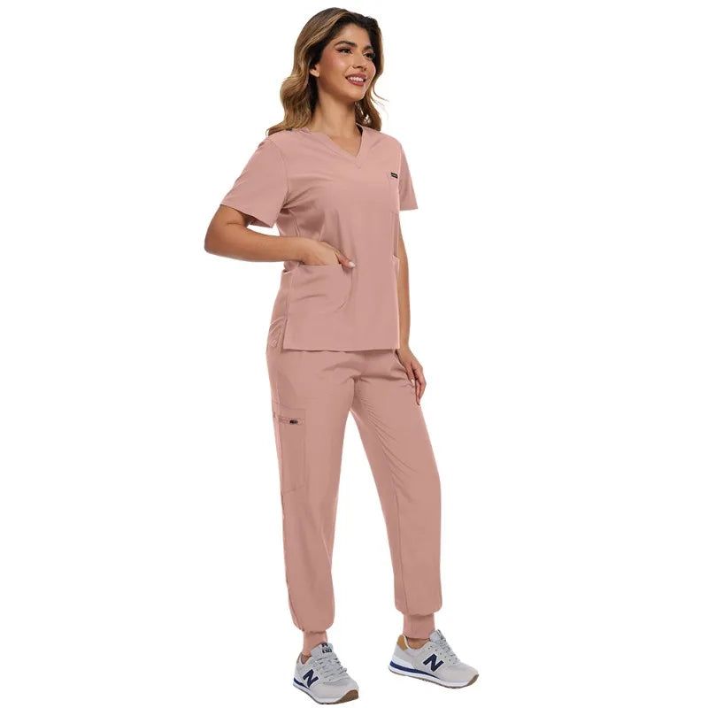 Surgical Scrubs Unisex - Quick-Dry Dental Clinic & ER Workwear Split Set W/Short Sleeve & Anti-Microbial 6 Pockets
