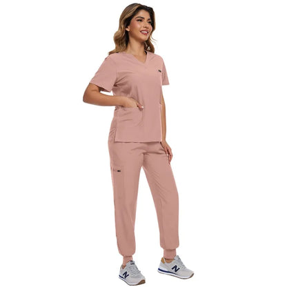Surgical Scrubs Unisex - Quick-Dry Dental Clinic & ER Workwear Split Set W/Short Sleeve & Anti-Microbial 6 Pockets