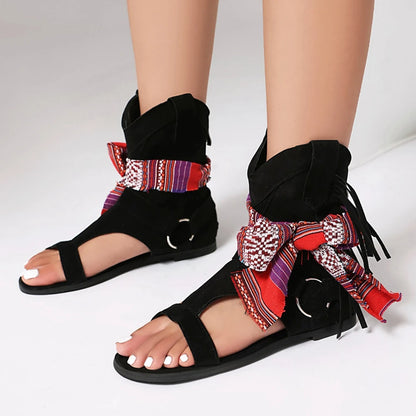 Sandalias De Mujer 2025 Summer Fashion Casual Beach Shoes Flat Women Sandals Bohemian Tassel Cool Boots Super Big Size 50 A05