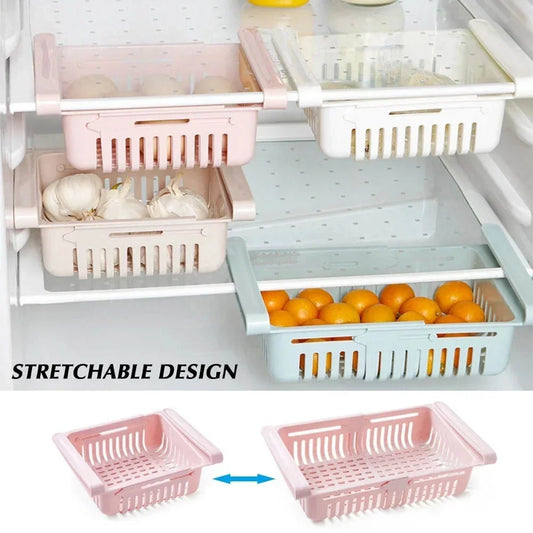 1Pc Adjustable Stretchable Fridge Organizer Drawer Basket Refrigerator Pull-Out Drawers Fresh Spacer Layer Storage Rack