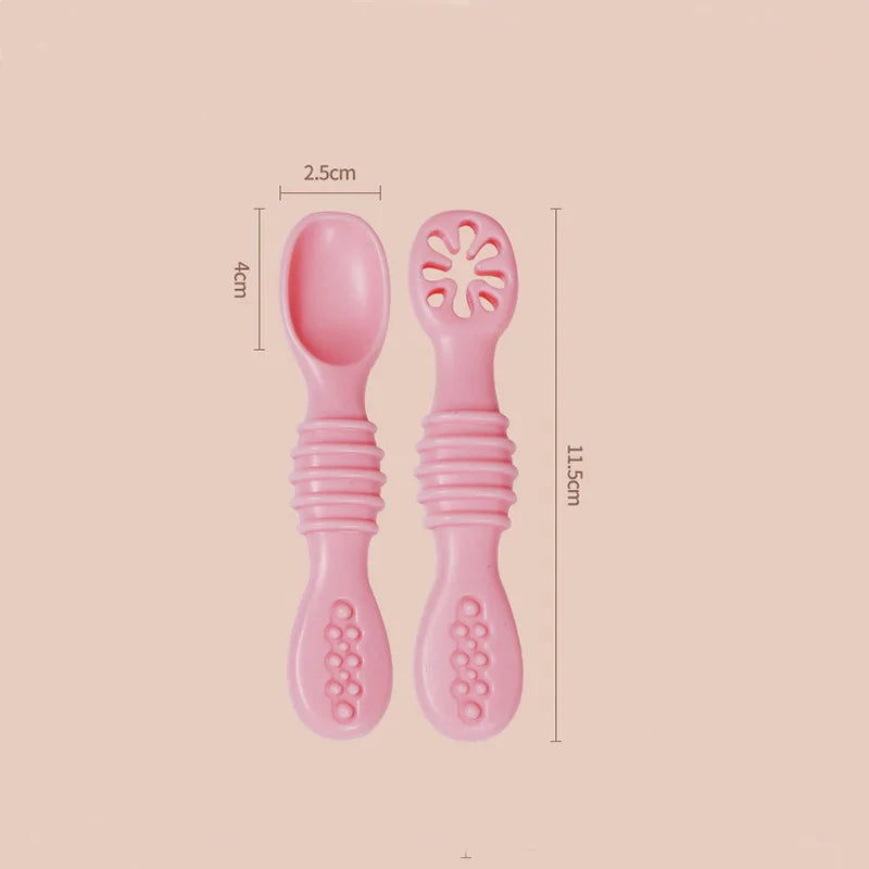 Food Grade Silicone Baby Training Fork Spoon Set for Teeth Grinding Complementary Rice Paste Baby Feeding Tableware
