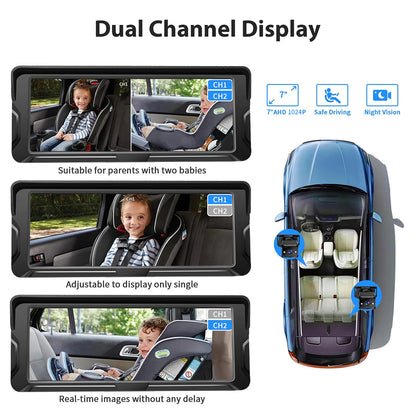 Car Baby Camera Dual Channel 6.8inch 1080P Display with 2 IR Night  Camera and 150° Wide View Angle Automotive Baby Camera
